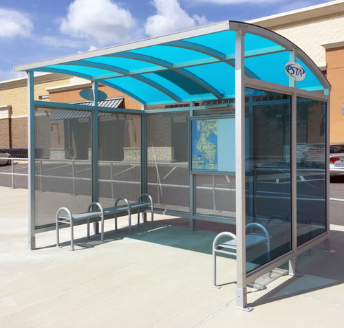 Glasbuswartehalle - SLIMLINE ARCH - Brasco International Inc. - anodisiertes Aluminium / Polycarbonat / Acryl