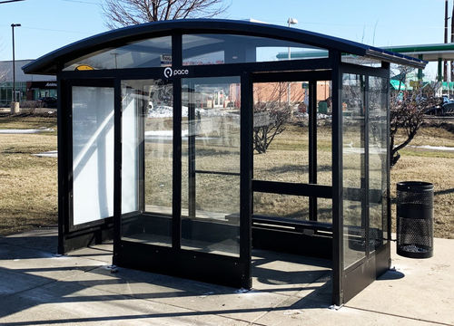 Glasbuswartehalle - SLIMLINE REVERSE BARREL - Brasco International Inc. - anodisiertes Aluminium / Polycarbonat / Acryl