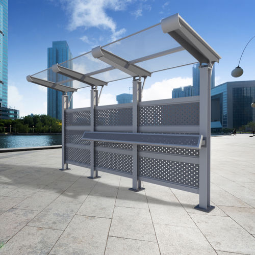Aluminium-Buswartehalle - STRAIGHT I-BEAM INTERLUDE - Brasco International Inc. - Hartglas / Polycarbonat