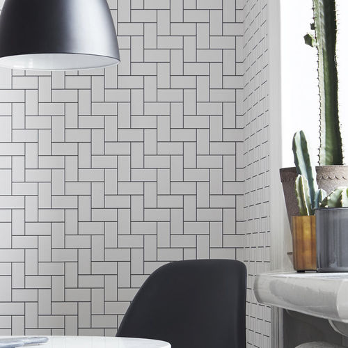 Moderne Tapete - BRICK - Eco - geometrisches Muster / Ziegeloptik / weiß