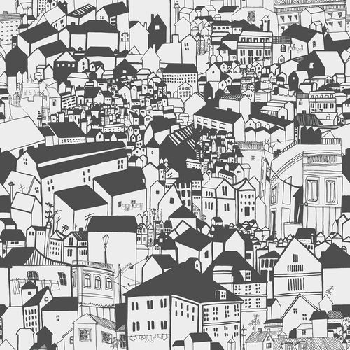 Moderne Tapete - LISSABON - Eco - Städtemotiv / weiß / schwarz