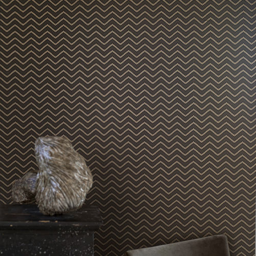 Moderne Tapete - CHEVRON DOTS - Eco - Wellenmotiv / schwarz