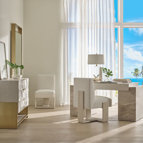 Schreibtisch / originelles Design - BRIGHTON  - Baker Furniture Co. - Eiche / Holzfurnier / Marmor