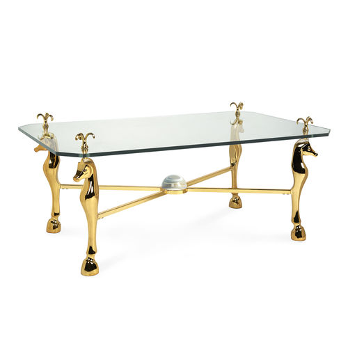 Couchtisch / französischer Stil - CHEVAL - Jonathan Adler - Hartglas / poliertes Messing / Acryl