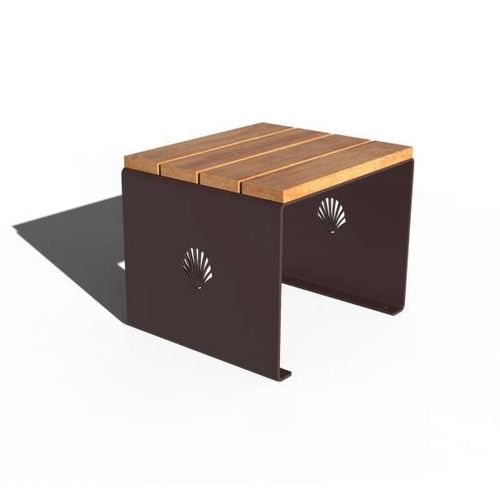 Moderner Hocker - MERELLE - URBAN-NT - Tropenholz / Gestell aus Stahl / für öffentliche Bereiche