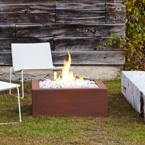 Garten-Feuerstelle / Gas - Bento - PALOFORM - Cortenstahl / Hartglas / quadratisch