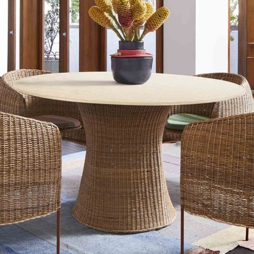 Moderner Esstisch - CARIBE NATURAL - Ames design - Korbweide / Aluminium / Gestell aus galvanisiertem Stahl