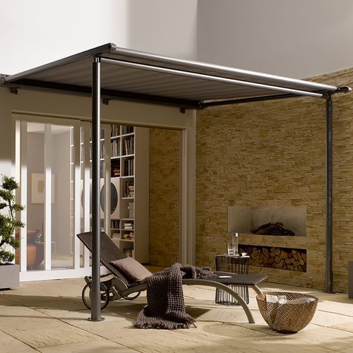 Angebaute Pergola - CLASSIC 615 - Kadeco Sonnenschutzsysteme GmbH - galvanisiertem Stahl / Stoff / mit Stoffüberdachung
