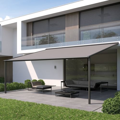 Angebaute Pergola - CLASSIC 615E - Kadeco Sonnenschutzsysteme GmbH - Metall / Stoff / mit Stoffüberdachung