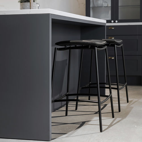 Barhocker / minimalistisches Design - WESS - Plycollection - Stoff / Leder / Eiche