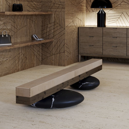Moderne Bank - PAVÈ LOG - KREOO - Holz / Lärche / Leder