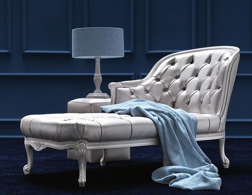 Chesterfield-Récamiere - LONGUE - Corte Zari - Stoff / Leder / Buche