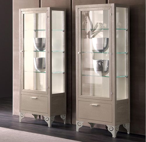 Klassische Vitrine - KEOPE - Corte Zari - Massivholz / Holzfurnier / Hartglas