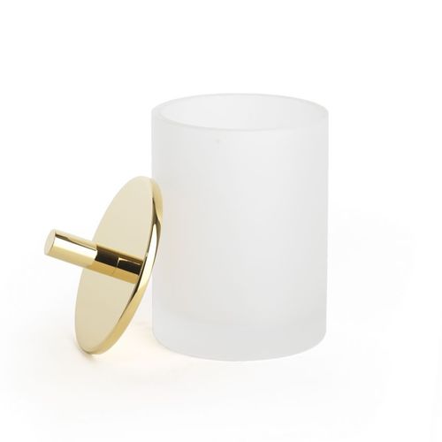 Glas-Aufbewahrungsbox - ROUND UP FROSTED GLASS / GOLD - Klomfar GmbH - mit Deckel / für Bad