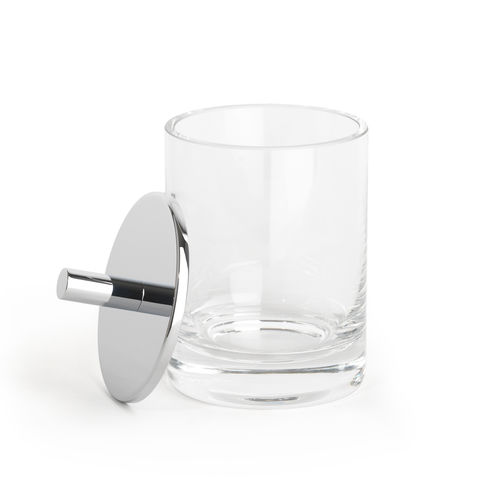 Kristall-Aufbewahrungsbox - ROUND UP CLEAR GLASS / CHROME - Klomfar GmbH - mit Deckel / für Bad