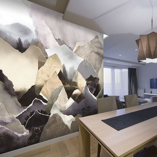 Klassische Tapete - MONTAGNE - Neodko - Naturmotiv / Metallefekt / mehrfarbig