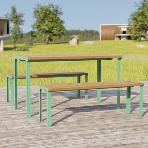 Moderner Esstisch - cité Bois - Objets Publics - Massivholz / Douglasie / Gestell aus heißlackiertem Stahl