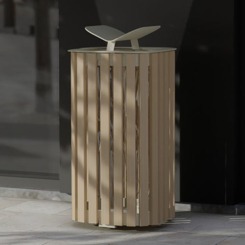 Abfallsack-Halter / Park - M Cité Bois - Objets Publics - bodenstehend / thermolackierter Stahl / Massivholz
