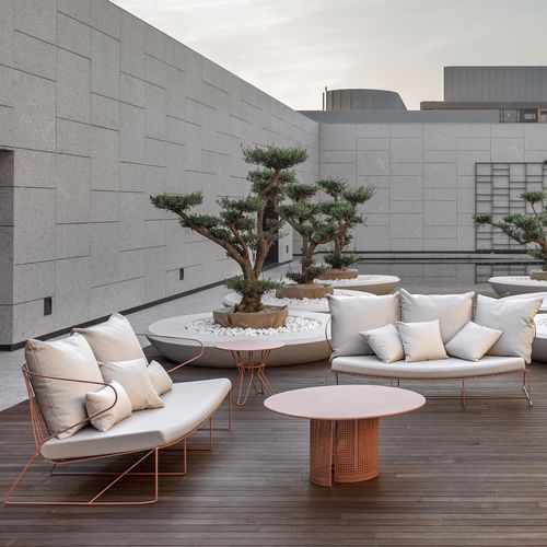 Modernes Sofa - BOLONIA  - iSi Contract - für Garten / mit abnehmbarem Kissen / mit Kufengestell
