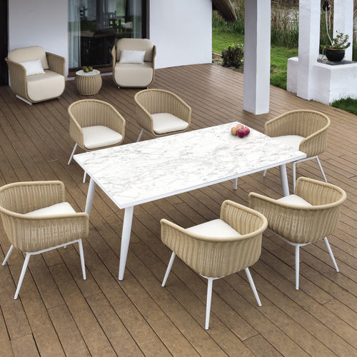 Moderner Esstisch - PALMA - ARKIMUEBLE - Glas / Gestell aus Aluminium / rechteckig