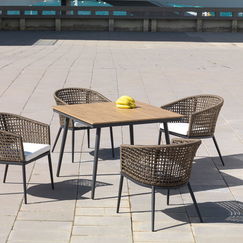 Moderner Esstisch - ROMA - ARKIMUEBLE - Teakholz / Gestell aus Aluminium / quadratisch