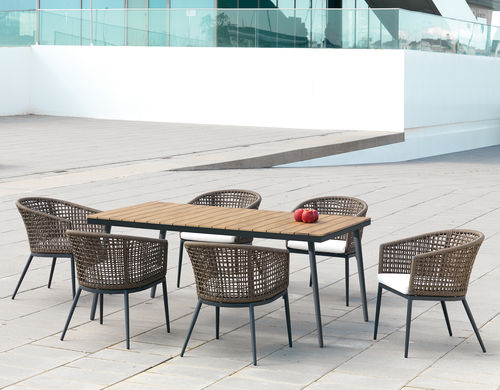 Moderner Esstisch - ROMA - ARKIMUEBLE - Teakholz / Gestell aus Aluminium / rechteckig