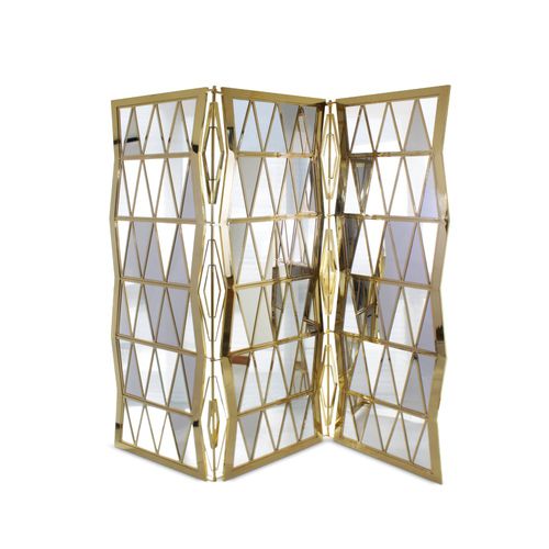 Moderner Paravent - TRINITY - Malabar - Glas / poliertes Messing / für Wohnzimmer