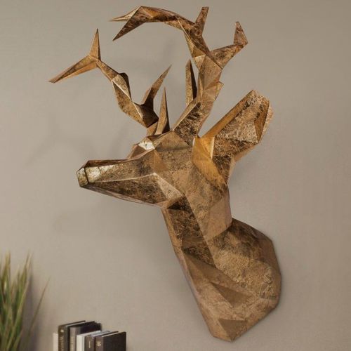 Skulptur / geschnitztes Holz - ANTLER HEAD MOUNT - Malabar - Kupfer / Wand / gold