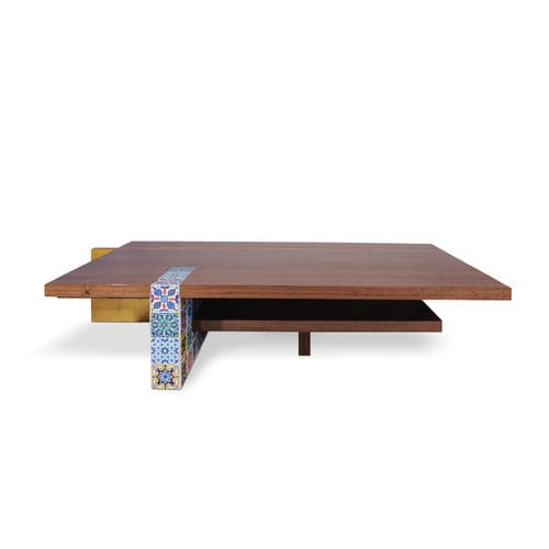 Moderner Couchtisch - CAMELIA - Malabar - glänzend lackiertes Holz / blattvergoldetes Holz / Gestell aus Furnierholz