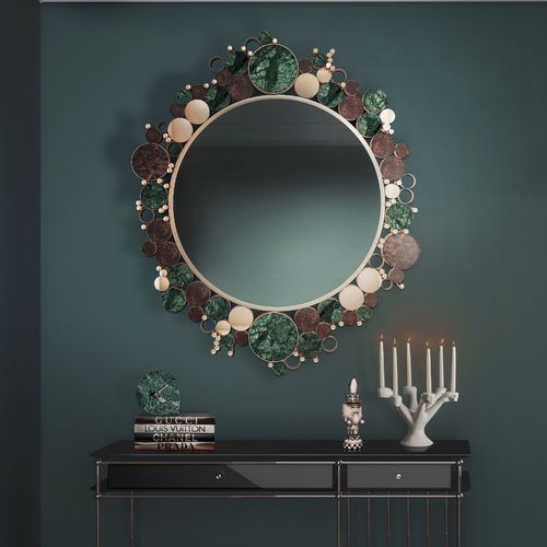 Wandmontierter Spiegel - WANDERLUST - Malabar - modern / rund / Nussbaum