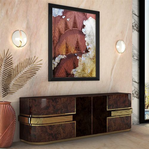 Modernes Sideboard - CHRYSLER - Malabar - lackiertes Holz / Nussbaum / poliertes Messing