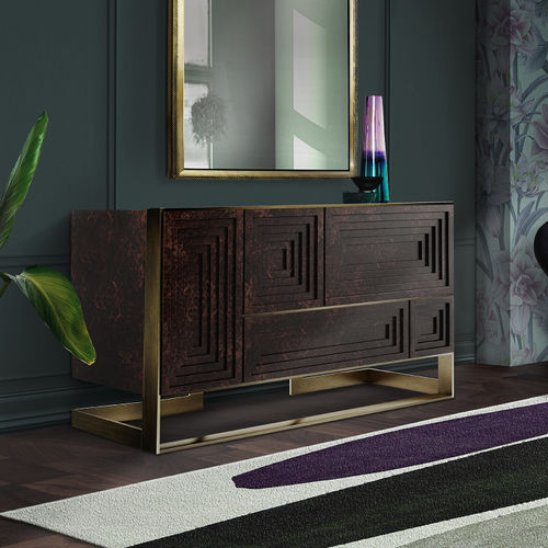 Modernes Sideboard - VENEZIA - Malabar - Holzfurnier / gebürstetes Messing / mit Regal