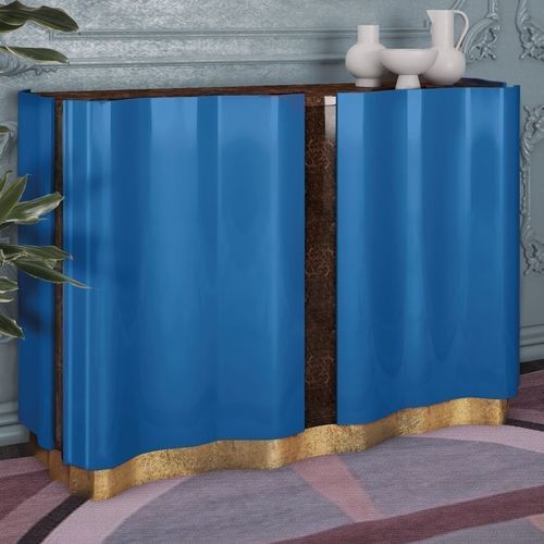 Klassisches Sideboard - HORIZON - Malabar - Nussbaum / blattvergoldetes Holz / Rauchglas
