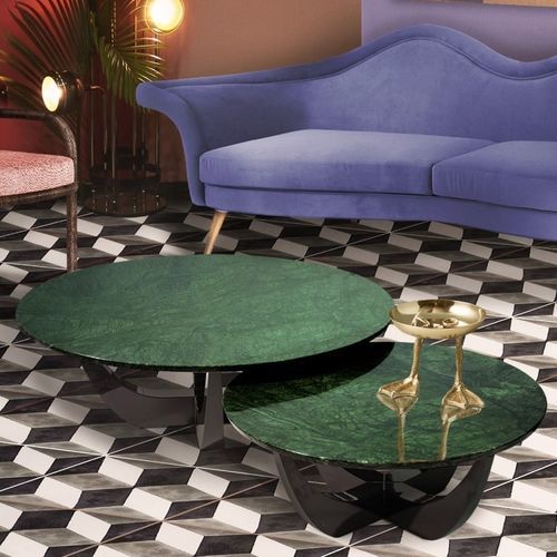 Klassischer Couchtisch - CANOPY - Malabar - Marmor / Gestell aus hochglanzlackiertem Holz / rund