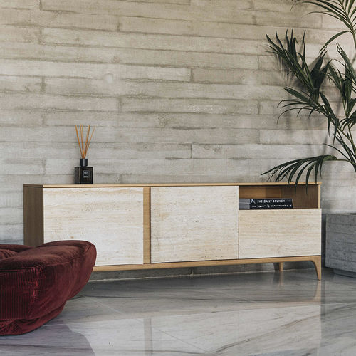 Modernes Sideboard - STORM TRAVERTINE - MAAMI HOME - Eiche / Massivholz / Marmor