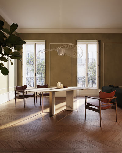 Moderner Esstisch - NIBBLES CALACATTA - MAAMI HOME - Marmor / Gestell aus lackiertem Metall / Gestell aus Marmor