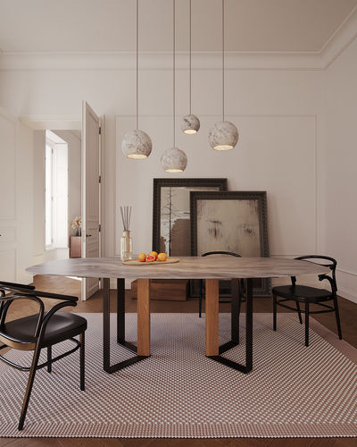 Grauer Esstisch - NIBBLES WOOD NUVOLATO - MAAMI HOME - modern / Marmor / Gestell aus Eiche