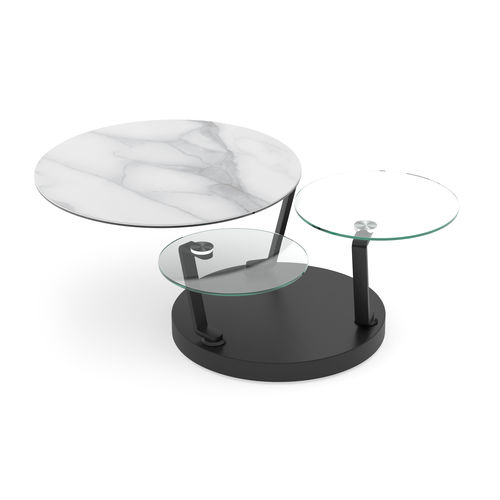 Moderner Couchtisch - BOUSSOLE - AKANTE - Hartglas / Keramik / Gestell aus lackiertem Stahl