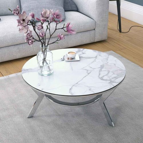 Moderner Couchtisch - ELLIPSE - AKANTE - Hartglas / Keramik / Gestell aus poliertem Edelstahl