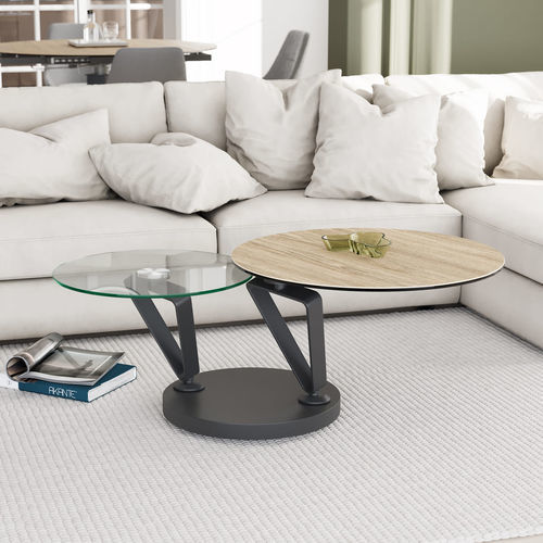 Moderner Couchtisch - POLARIS - AKANTE - Hartglas / Keramik / Gestell aus lackiertem Stahl