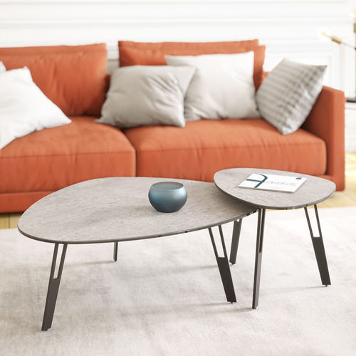 Moderner Couchtisch - GALET - AKANTE - Keramik / Gestell aus lackiertem Stahl / oval
