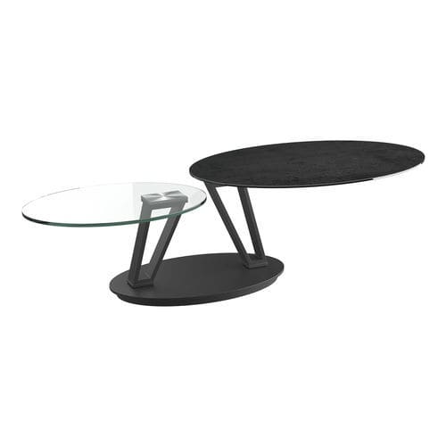 Moderner Couchtisch - LOOP - AKANTE - Glas / Keramik / Gestell aus lackiertem Stahl