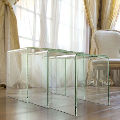 Moderner Satztisch - OLIVEA - AKANTE - Glas / Gestell aus Glas / rechteckig