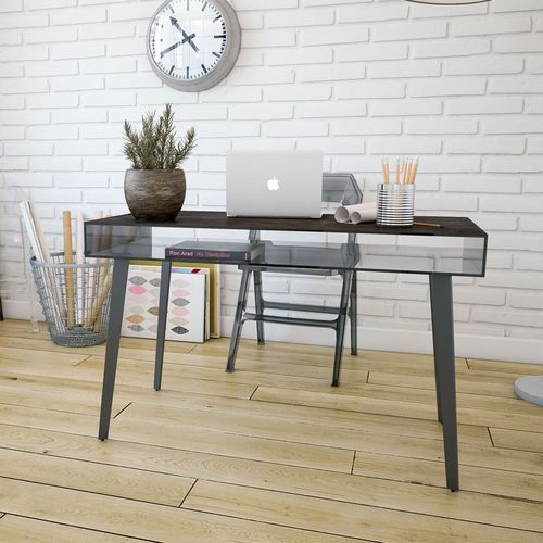 Bodenstehender Schreibtisch - BOSTON - AKANTE - modern / lackierter Stahl / Glas