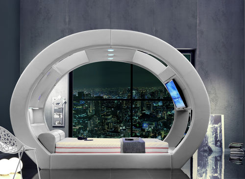 Doppelbett - ECLIPSE SET - ISBIR - originelles Design / mit integrierter Beleuchtung / Leder