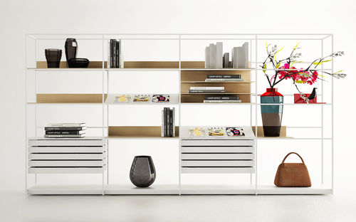 Modernes Bücherregal - DEEP - Enne - Holz / Metall / Glas