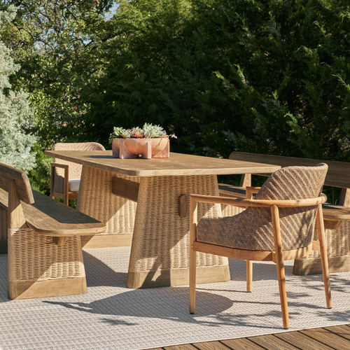 Moderner Esstisch - DELRIO - Arteriors Home - Teakholz / Kordel / Gestell aus Holz