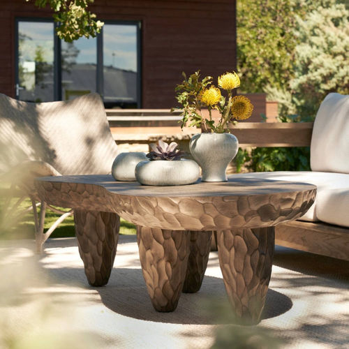 Moderner Couchtisch - CUZCO - Arteriors Home - Teakholz / Gestell aus Teakholz / gebogen