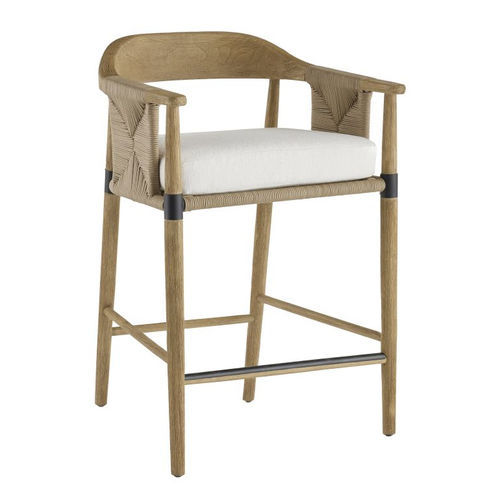 Moderner Barhocker - ESTES - Arteriors Home - Kordel / Gestell aus Teakholz / mit 4 Beinen