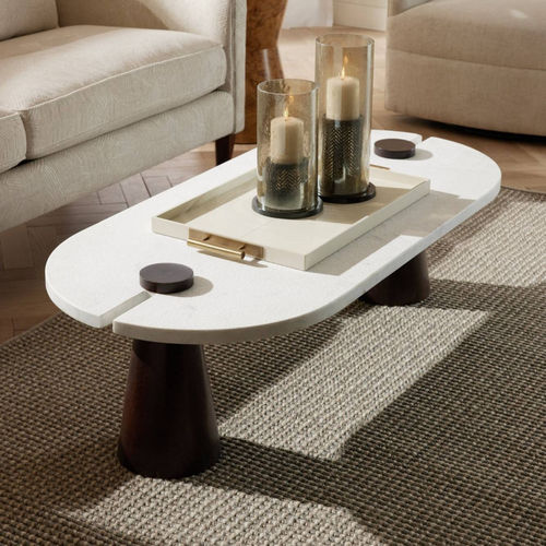 Moderner Couchtisch - DELANEY - Arteriors Home - Marmor / Gestell aus Holz / oval